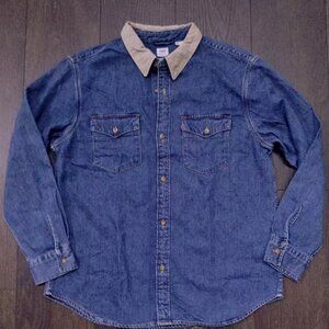 New Levi's Strauss Blue Denim Long Sleeve Shirt XXL Corduroy Collar